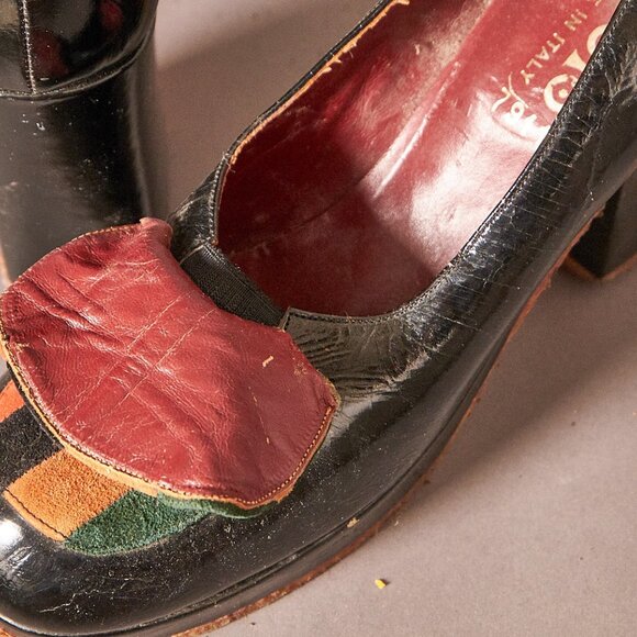 1970s Chunks Platform Suede Strip Loafer Heels - Picture 14 of 14